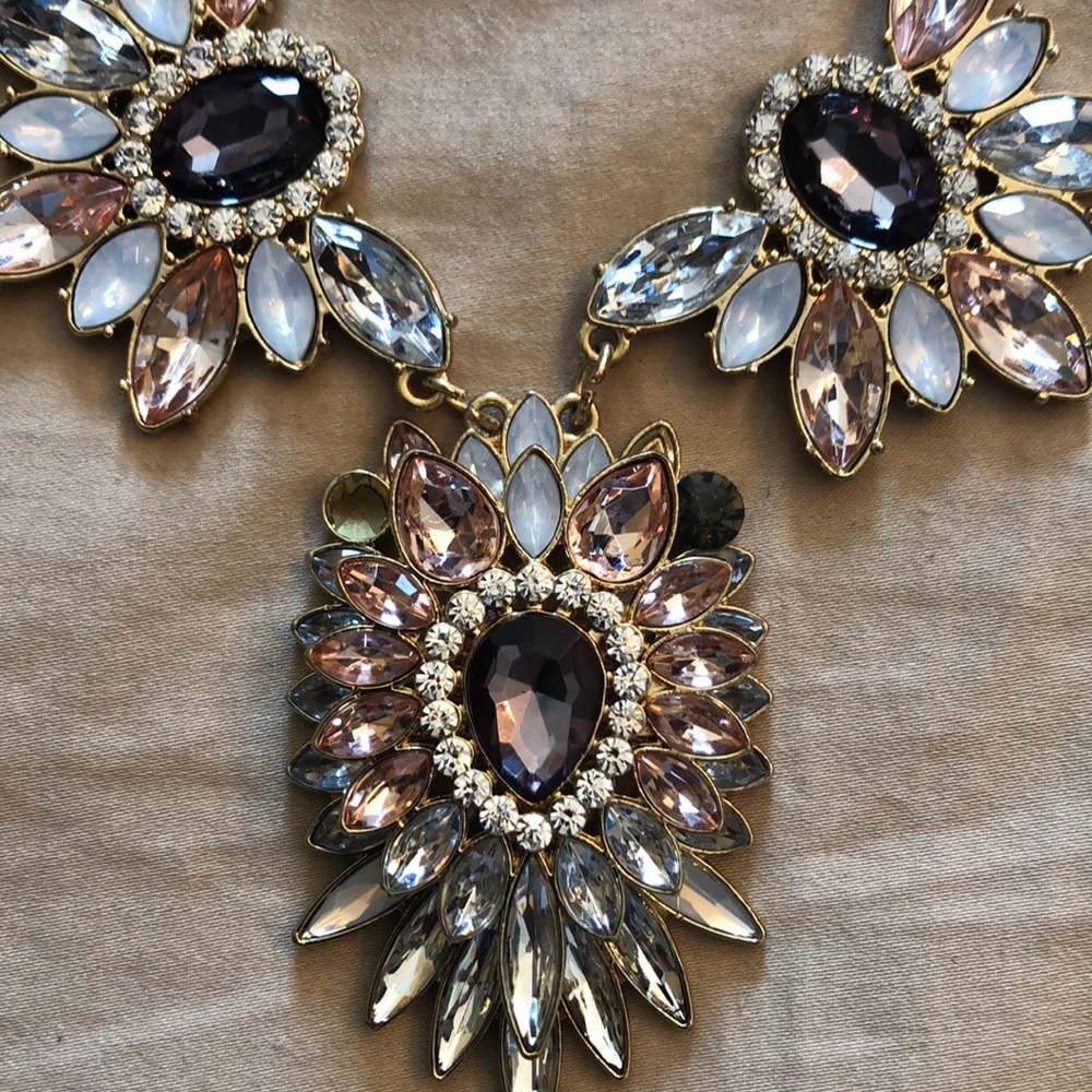 Pink, Dark Blue and White Costume Necklace
